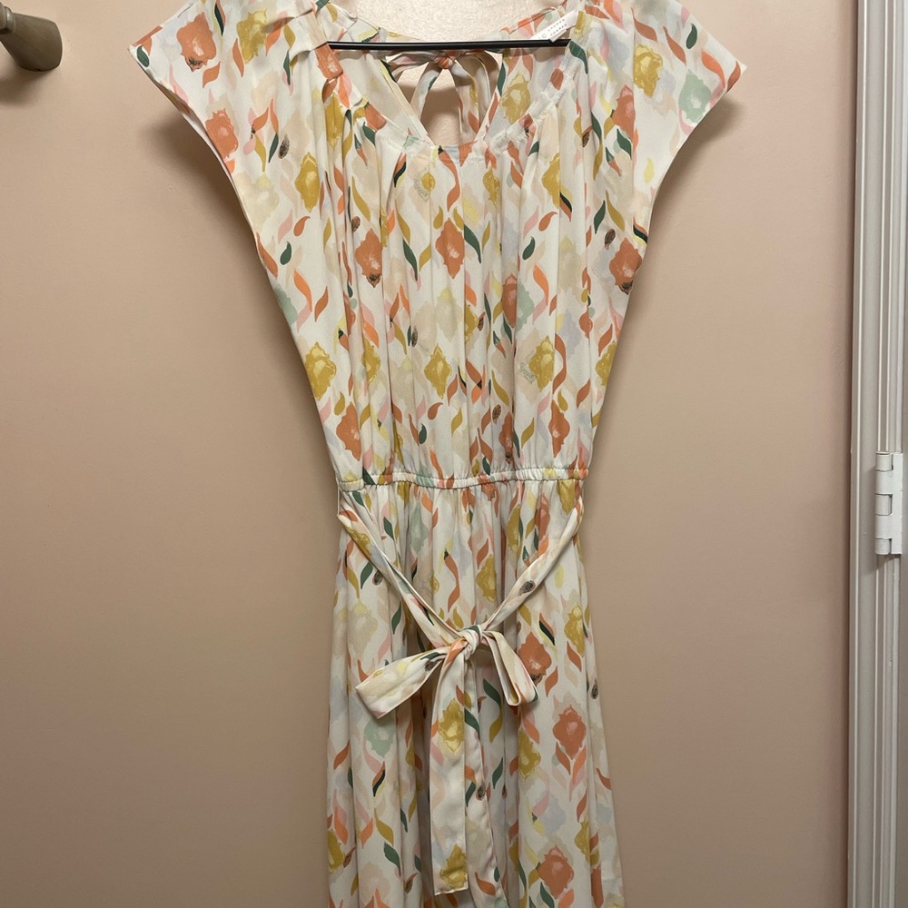 LC Lauren Conrad Cream and Orange Midi Dress